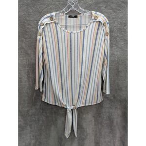 Coastal Top Women's Small Lightweight Tie Front‎ Nautical Button Detail Resort